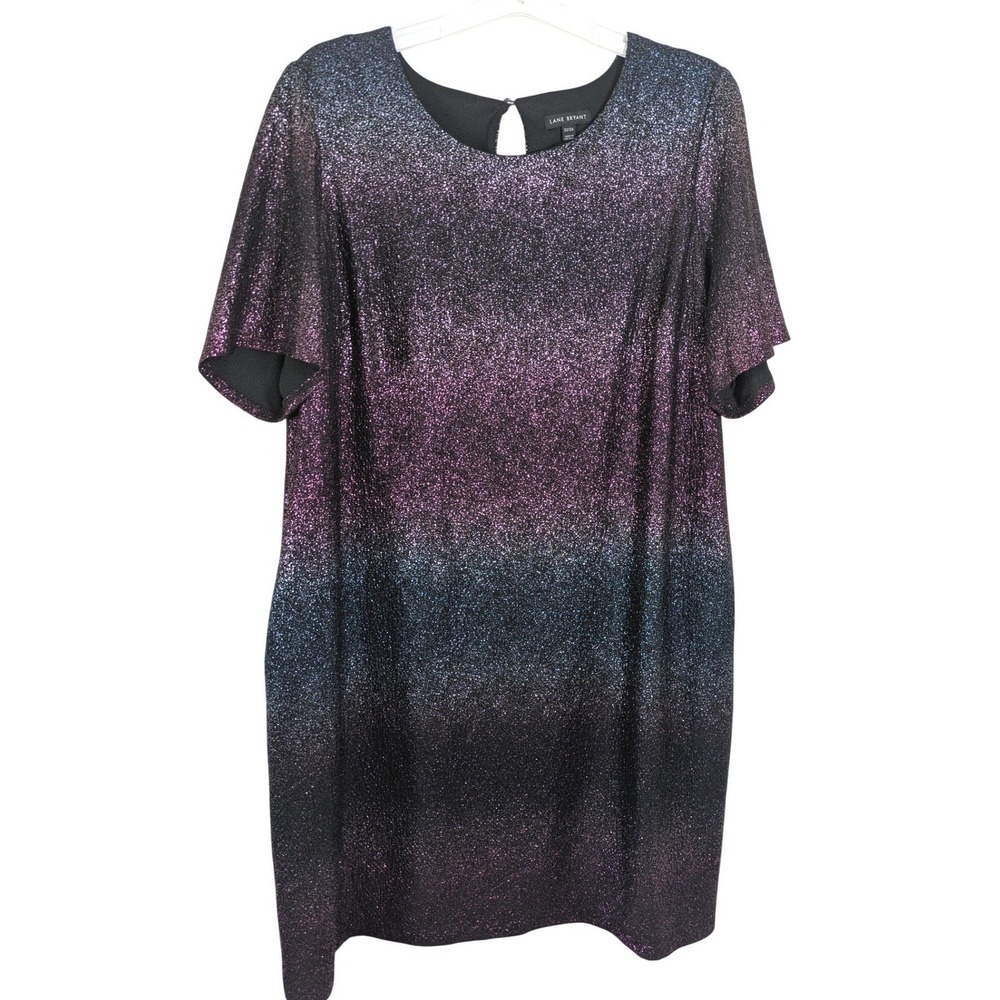 Lane Bryant Sparkly Ombre Shift Dress 22/24 Plus Size Blue Purple Pockets